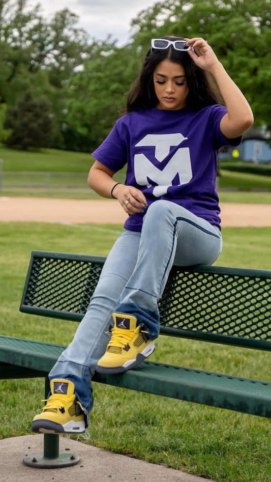 Purple white logo tee
